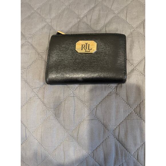 Ralph Lauren black & gold bifold leather wallet gold hardware zipper‎ pockets - Picture 8 of 8
